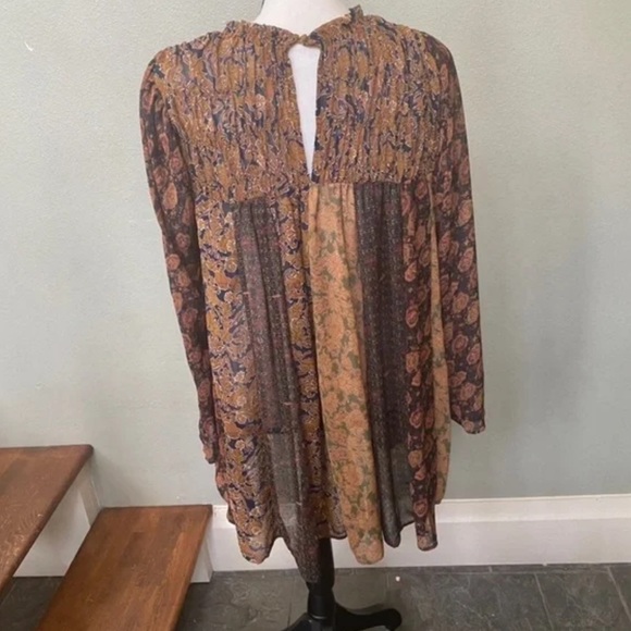 Free People Merrie Mixed Print Boho Style Tunic Top Size Small - Picture 11 of 14